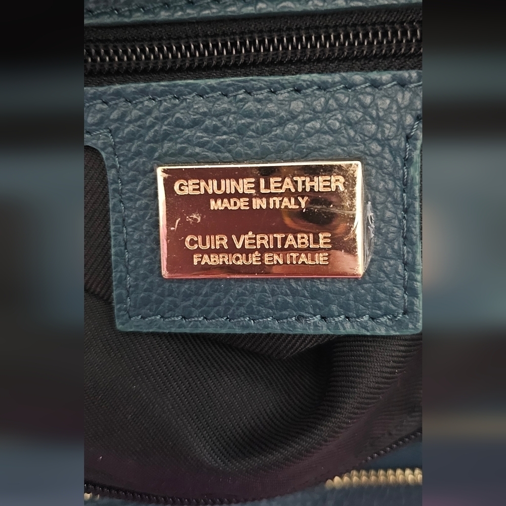 Viola Castellani Teal-Gold Chain Leather Bag - Picture 7 of 9